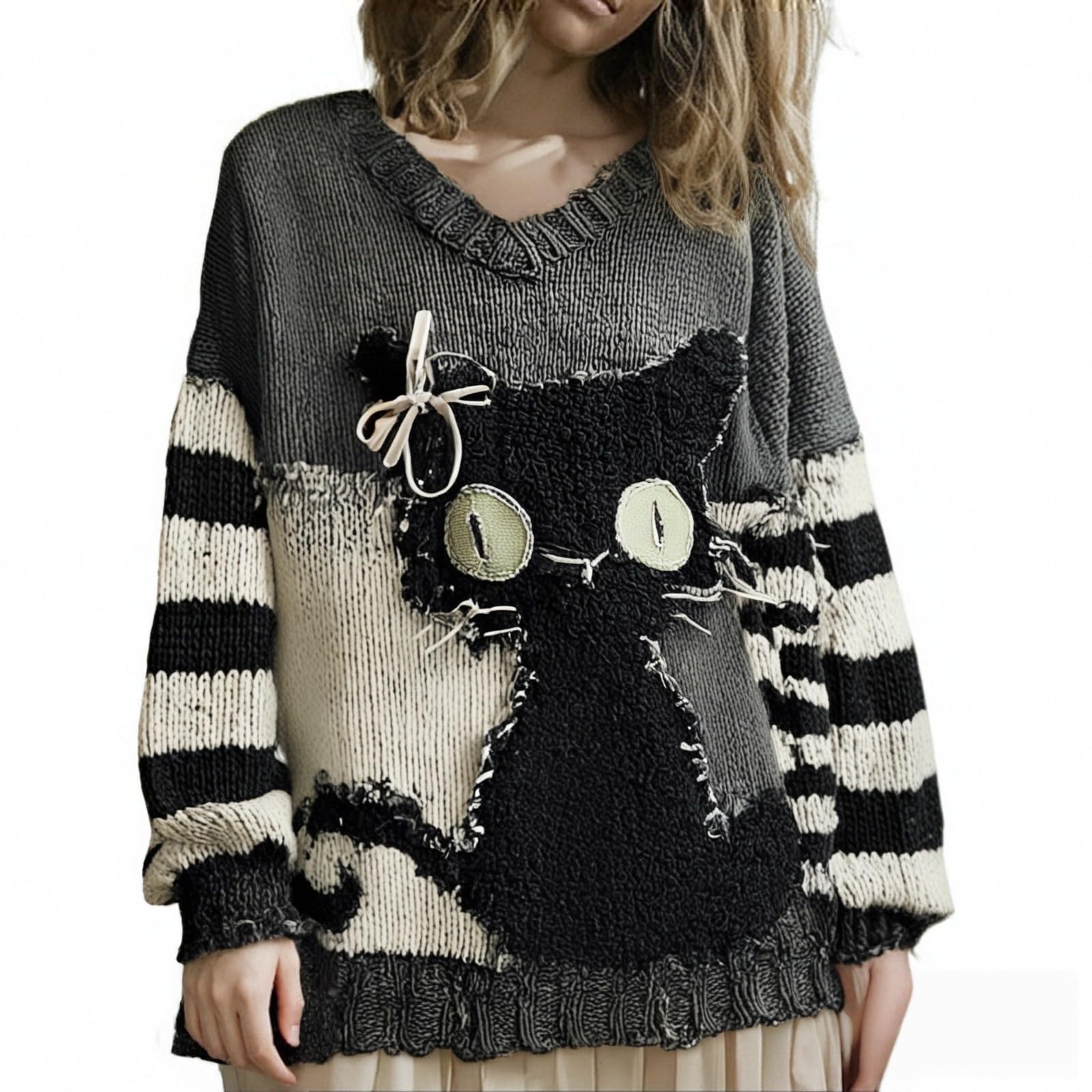Pull D'horreur D'Halloween Pour Femme - Motif Chat Effrayant