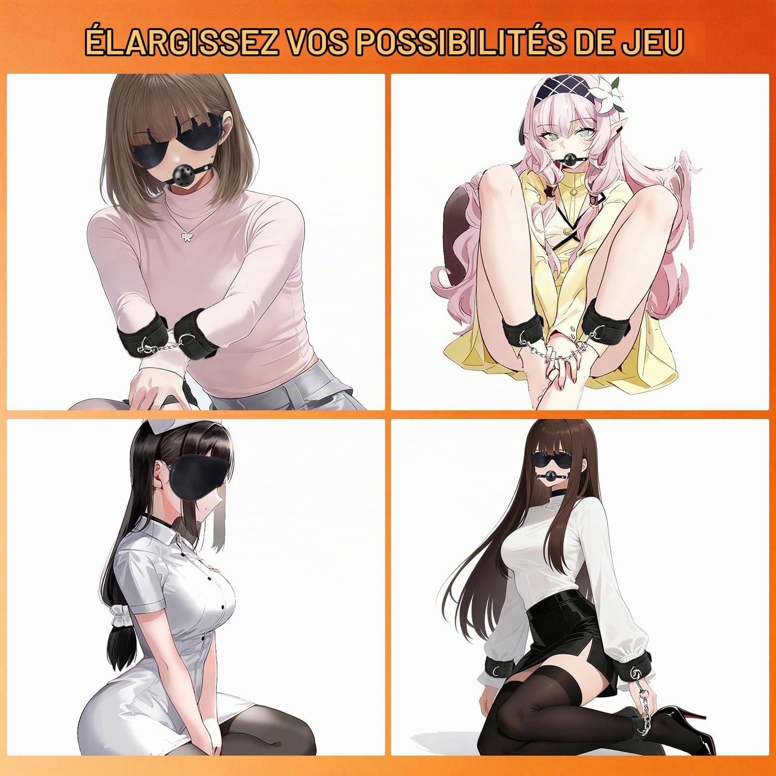 Ninonly Kits de Bondage 26 Pièces Jouet Adulte Couple | Menottes Réglables, Entraves pour Pieds, Fouet, Masque pour les Yeux, Tige à Plumes, Vibrateur