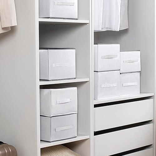 Miniatura 7 de Paquete de 2 organizadores de jeans mejorados para armario con asa 9 rejillas color blanco lavable caja de almacenamiento de compartimento de ropa