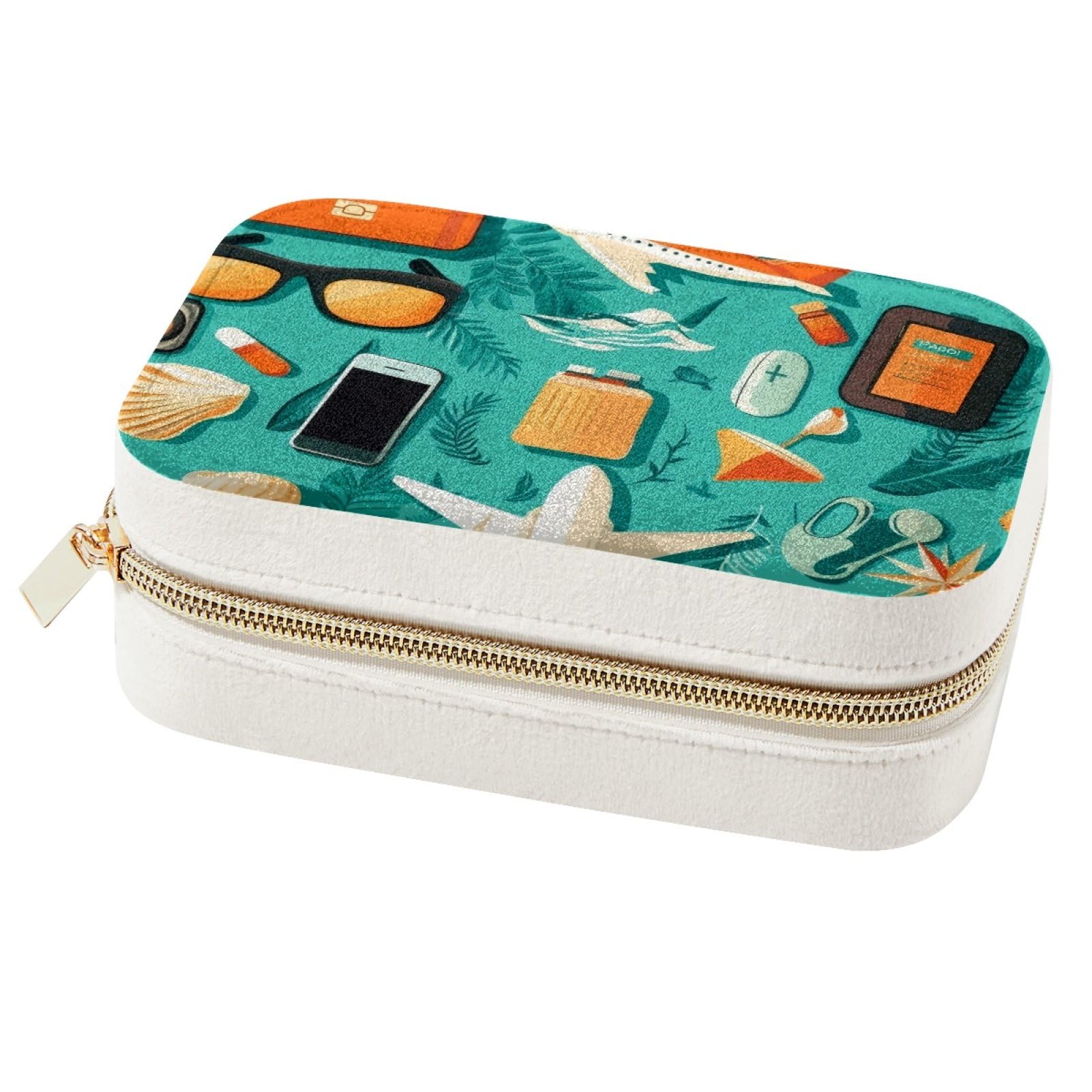 Boîte à bijoux portable avec imprimé vacances pour voyage et rangement bagues colliers