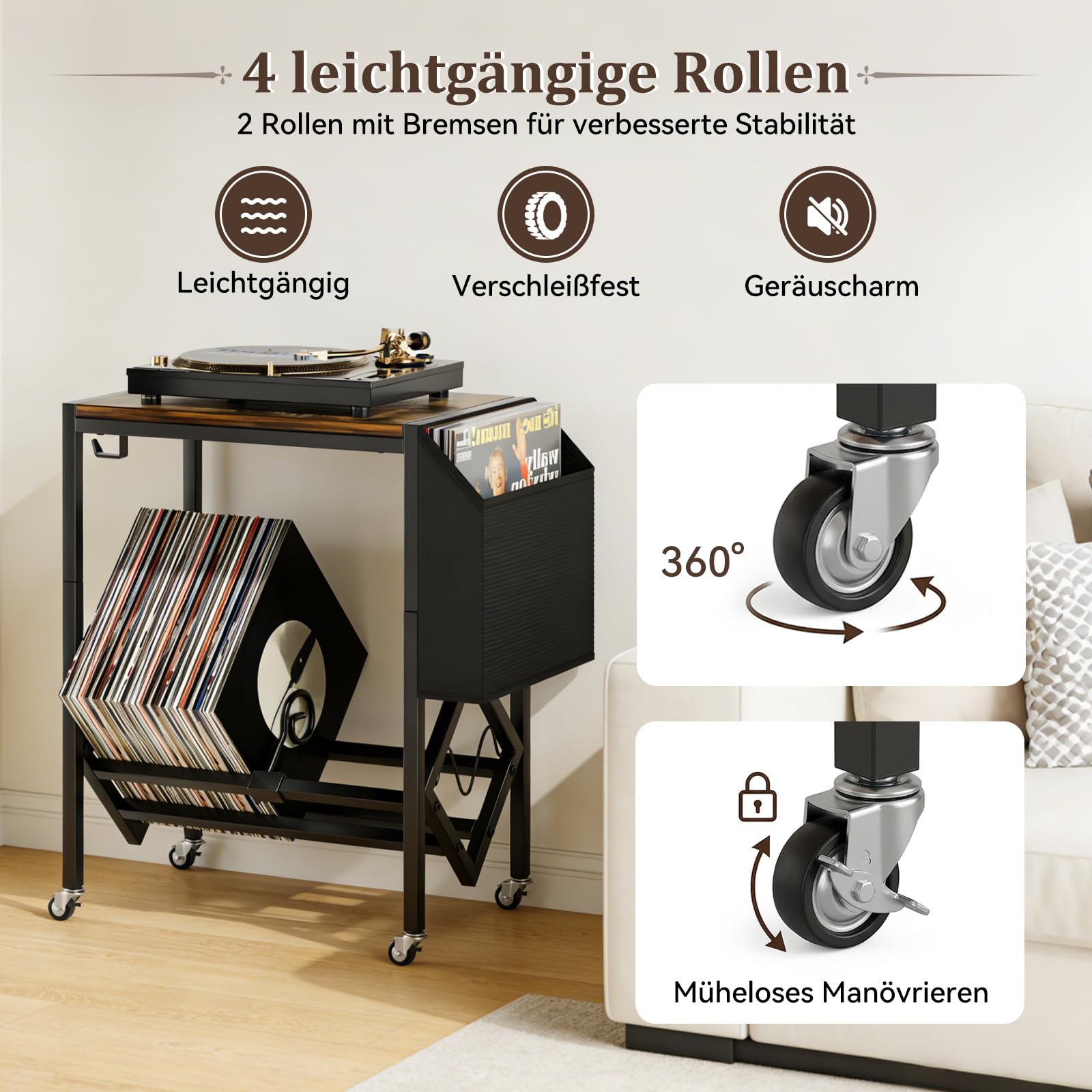 Scaffale per giradischi, per 120 dischi in vinile, supporto per giradischi, supporto per dischi in vinile DJ, con organizer per soggiorno, camera da letto, ufficio