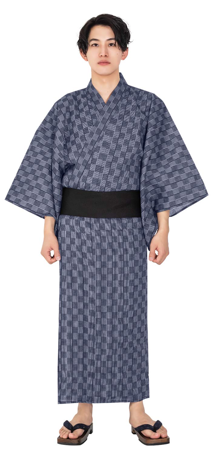 Buy Men's Yukata 4Piece Set C (Yukata/Kakuobi Belt/Koshihimo String