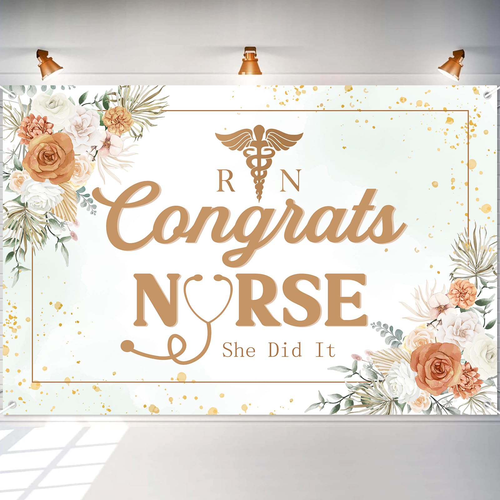 Wonmelody Nurse Graduation Backdrop 2026 Congrats Nurse Banner Floral Nursing Graduation Party Supplies She Did It Backdrop RN Graduate Decor for Boho