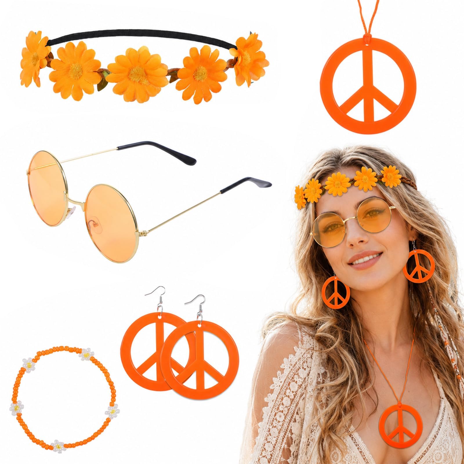 Wanmu 5Pcs Hippie Accessories for Women 60s 70s Hippie Costume Accessory Set (style 3)