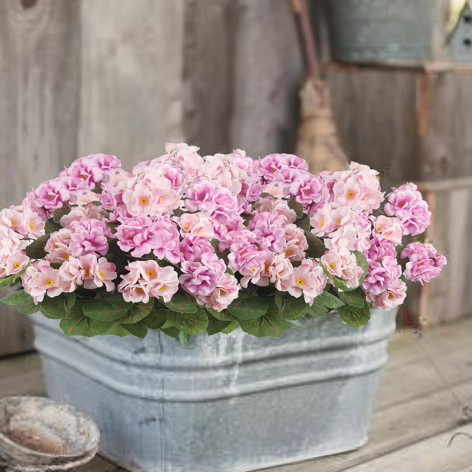 CISDUEO 4 Pcs Artificial Geranium Flowers for Outdoors Silk Flowers Outside Pink Faux Flowers Geraniums for Planter Decor Indoor Garden Patio Grave Cemetary Table Centerpiece - Image 2