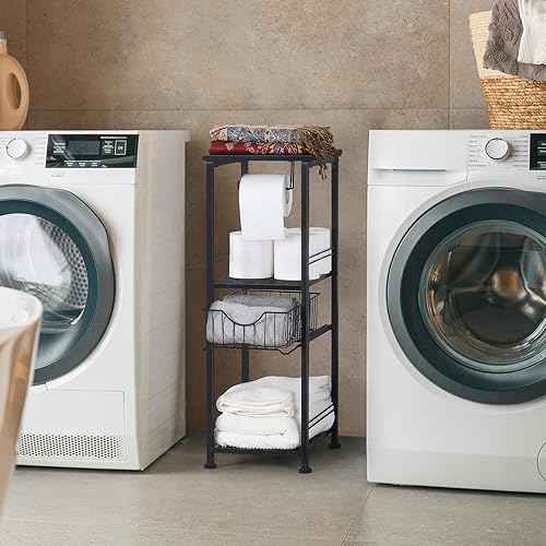 Miniatura 4 de OYEAL Armario de almacenamiento de baño estante de baño independiente con cajón soporte de almacenamiento de papel higiénico organizador de