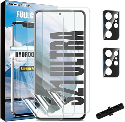 LOOKSEVEN 3+2 3 paquetes de protectores de pantalla de película de hidrogel (no vidrio) + 2 paquetes de protectores de lente de cámara de vidrio