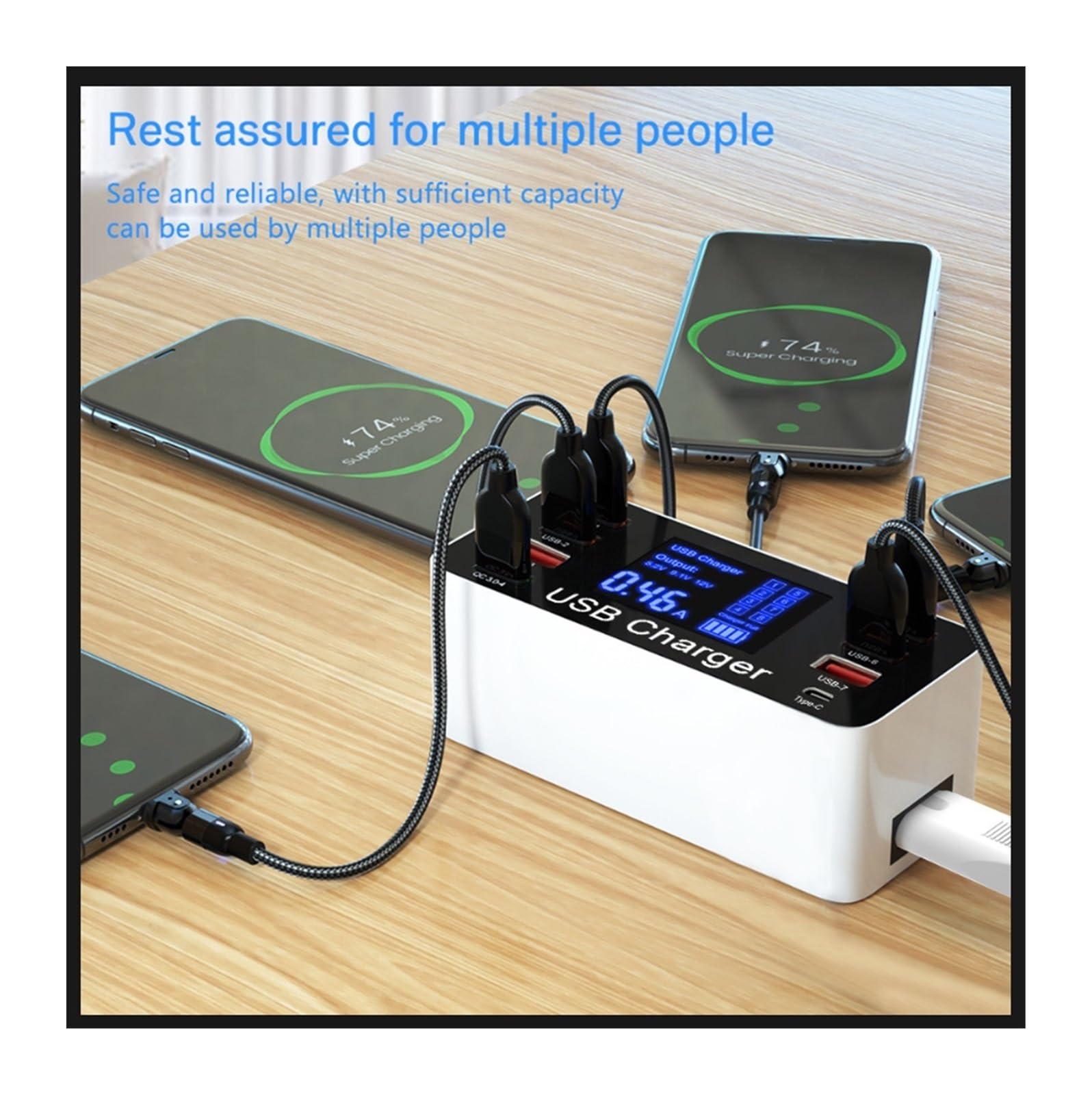 Caricatore USB C, Stazione di ricarica for caricabatterie da muro con hub desktop veloce multi USB a 8 porte Quick Charge 3.0, Veloce, Efficiente e Versatile