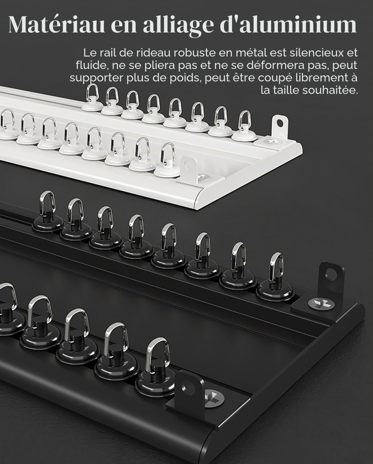Tringle Rideau Système de Rail de Rideau Extra Fin, Doubles Rails en Alliage D'aluminium, Rails de Plafond Coulissants pour La Maison/VR/zone D'intimité, Tringle à Rideau Élégante et Sans Couture ( Co