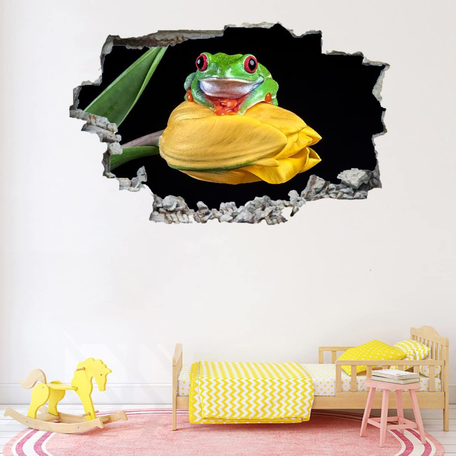Rana Adesivo Da Parete 3D Rimovibile Fiore Decorazione Da Parete, Pavimento, Soffitto, Decalcomania Fracassata, Decorazione Artistica Pianta Per Soggiorno, Murale 80x120cm