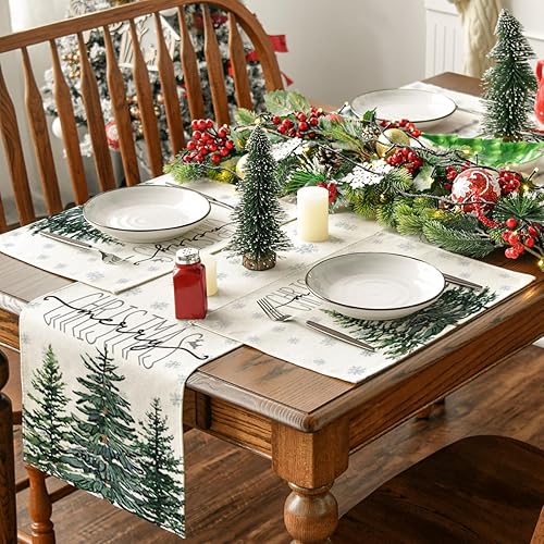 Miniatura 5 de Artoid Mode Juego de 4 manteles individuales de Navidad con copos de pino beige, 12 x 18 pulgadas, para decoración de fiestas, cocina, comedor