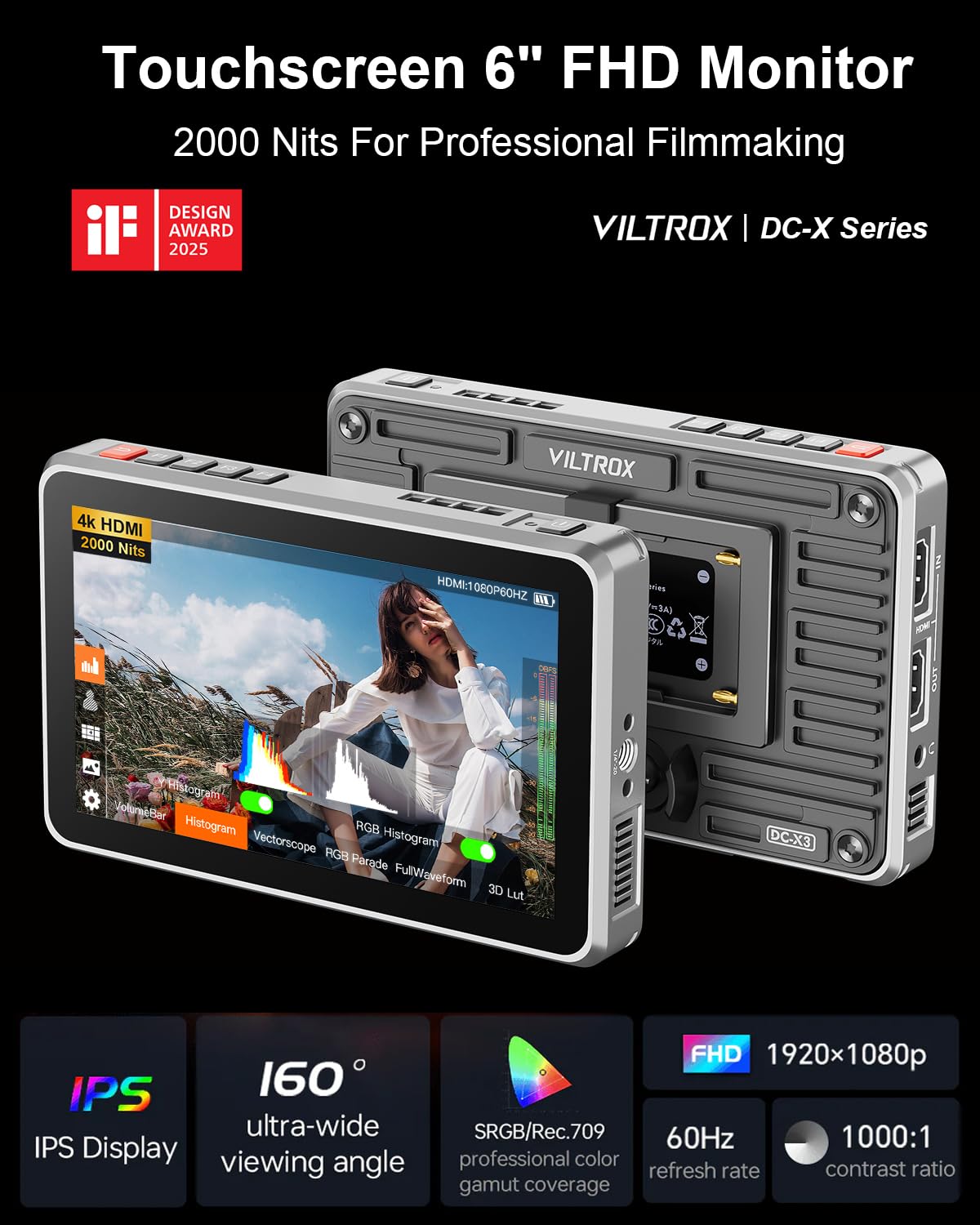 Amazon.co.jp: Viltrox DC-X3 4K SDIモニター、DC-X FHD 2000Nits 6