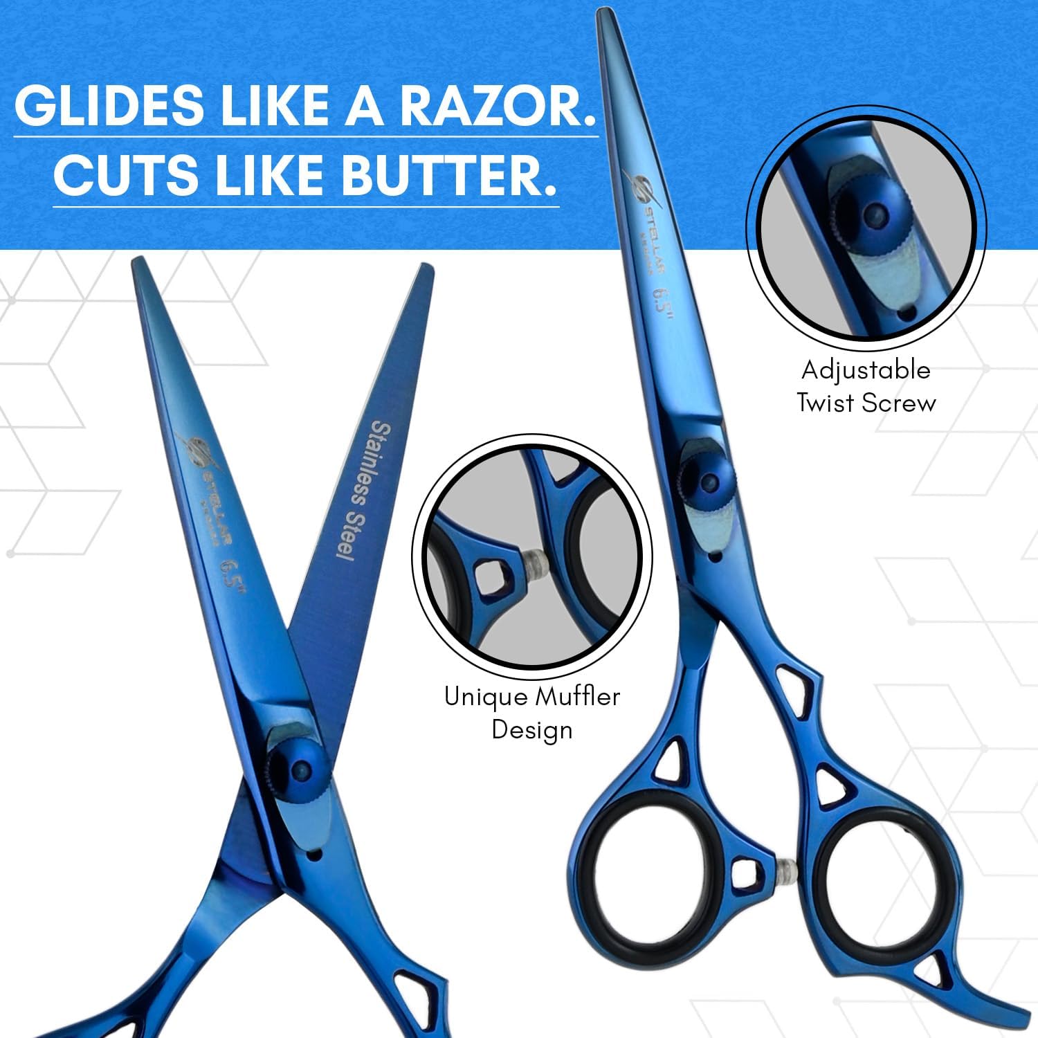 Hair Cutting Scissors Set – Premium Japanese Stainless Steel Barber Shears with Straight Razor Sharp Blades – Salon Hair Scissor for Men & Women, Hairdressers & Stylists (Blue)