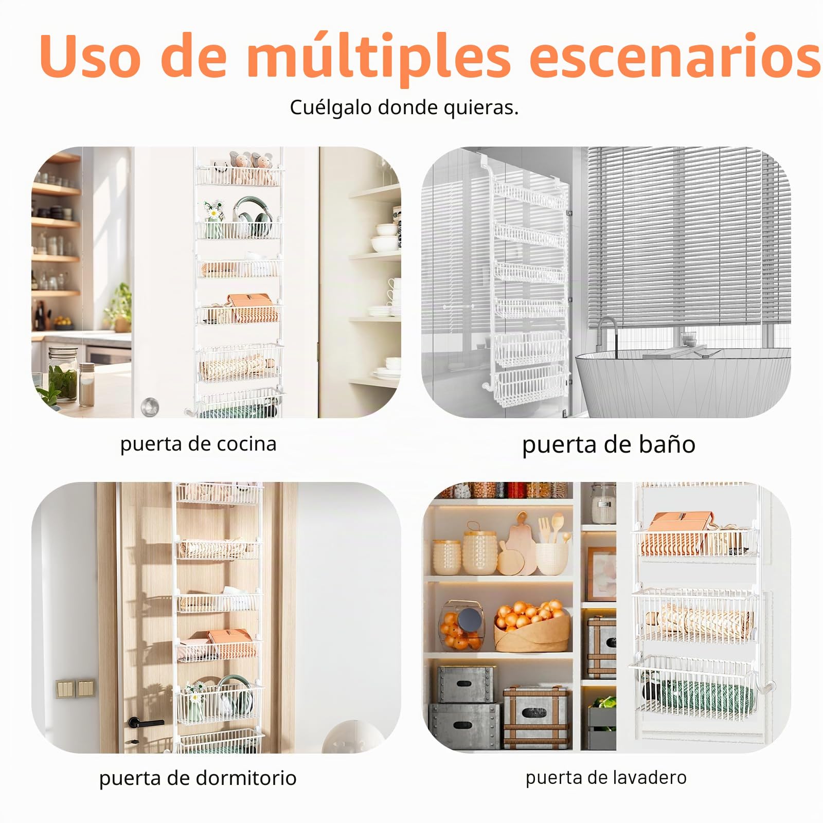 Organizador de Almacenamiento Sobre Puerta, Estante de Especias Sobre Puerta de 6 Niveles, Organizador de Latas de Especias de Metal para Cocina, con Ventana Transparente para Colgar en la
