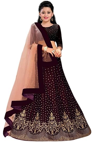 Vihat Fashion kids girls Satin Semi-Stitched Lehenga Choli & duptta set.(9-14 Year Girls)