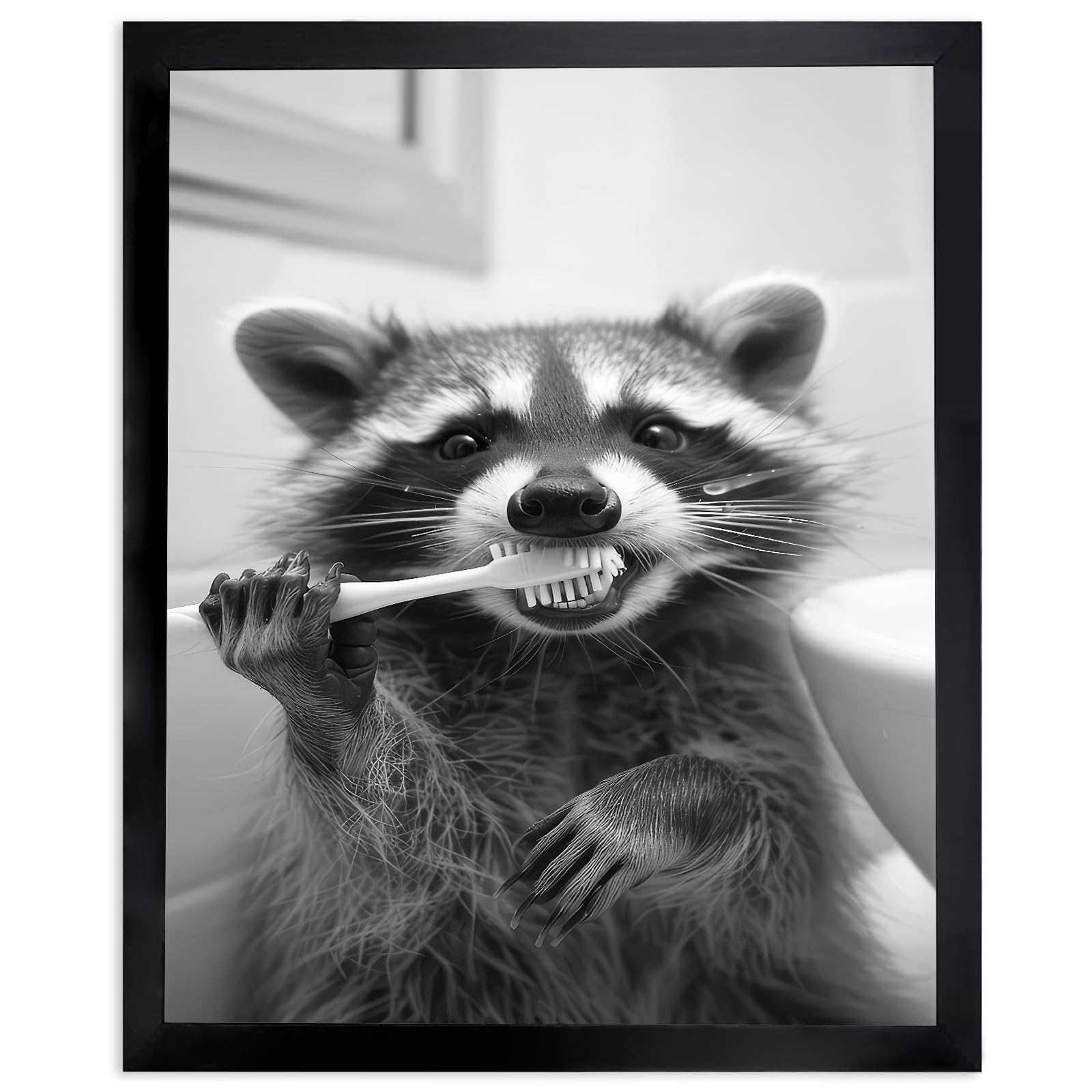 Photo 1 of TWNSLLA Raccoon Brushing Teeth Bathroom Art 8x10in