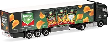Herpa Truck Model Man TGX GM Curtain Tarpaulin Semicolar CTJ/Funny Frisch (Nordrhein-Westfalen/Dormagen) Miniature Scale 1:87 Collectable Made in Germany Plastic White
