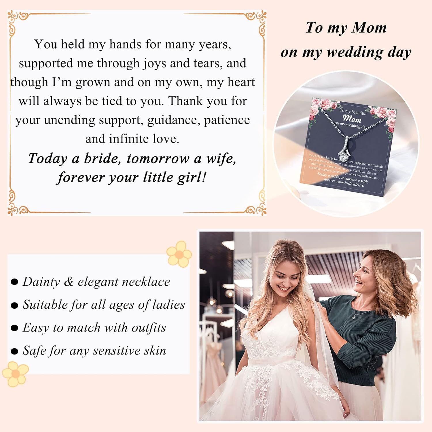 Dainty Necklace for Bonus Mom/Boyfriend's Mom/Mother of the Bride/Mother of the Groom/Daughter, Wedding Gifts - Image 2