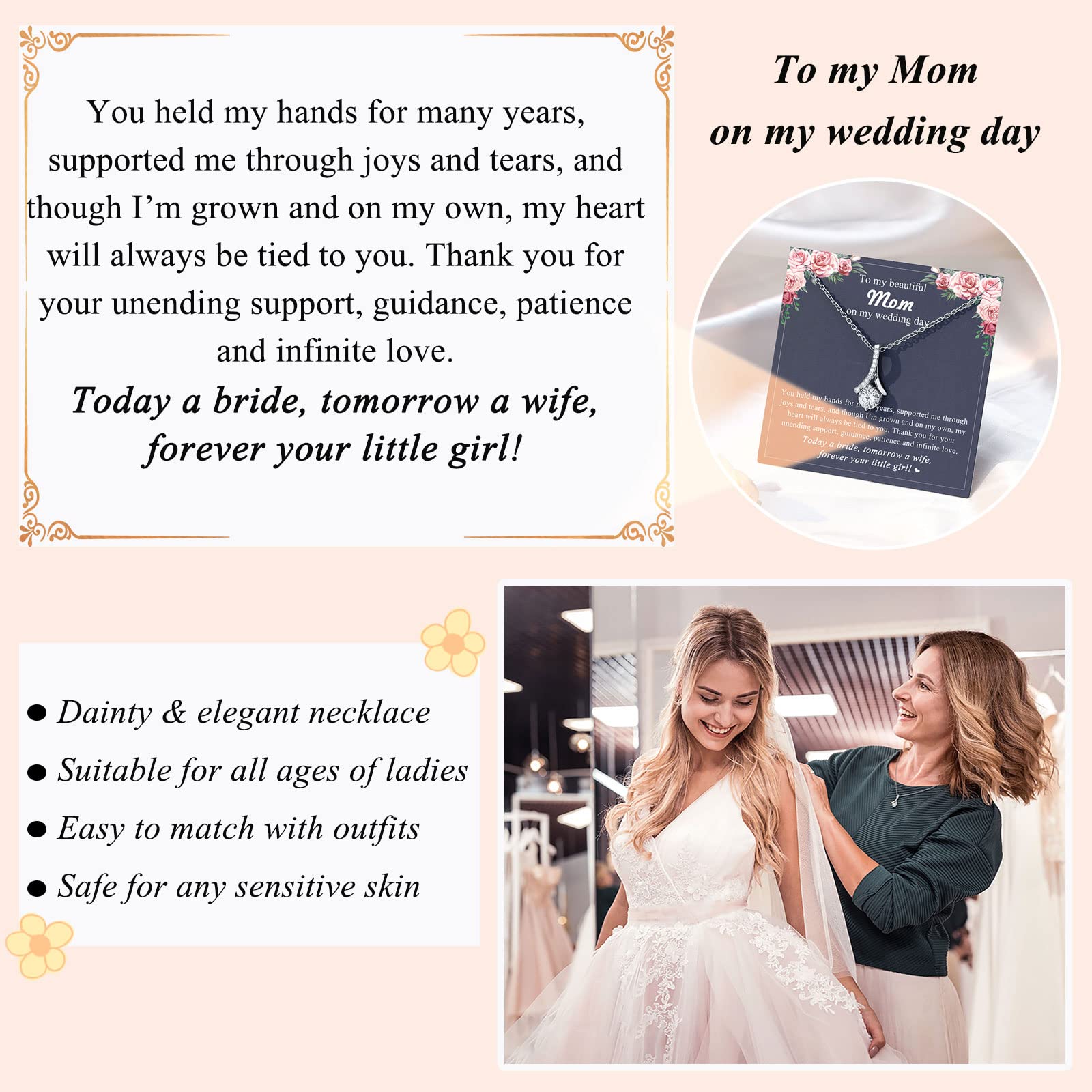 Dainty Necklace for Bonus Mom/Boyfriend's Mom/Mother of the Bride/Mother of the Groom/Daughter, Wedding Gifts