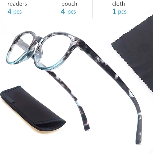 Miniatura 6 de OLOMEE Gafas de lectura redondas para mujer + 4.50 para cabeza pequeñacara pequeña, ajuste ligero y cómodo, paquete de 4