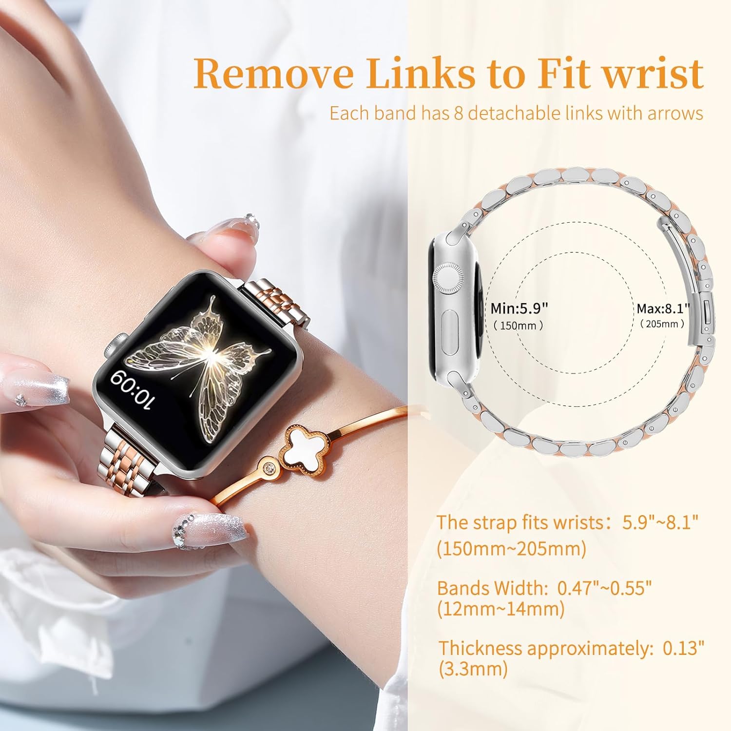 Slim Stainless Steel Band Compatible with Apple Watch Band 38mm 40mm 41mm 42mm 44mm 45mm 46mm 49mm,Women Fashion Metal Replacement Strap for iWatch Bands Series 11 10 9 8 7 6 5 4 3 2 1 SE - Image 3