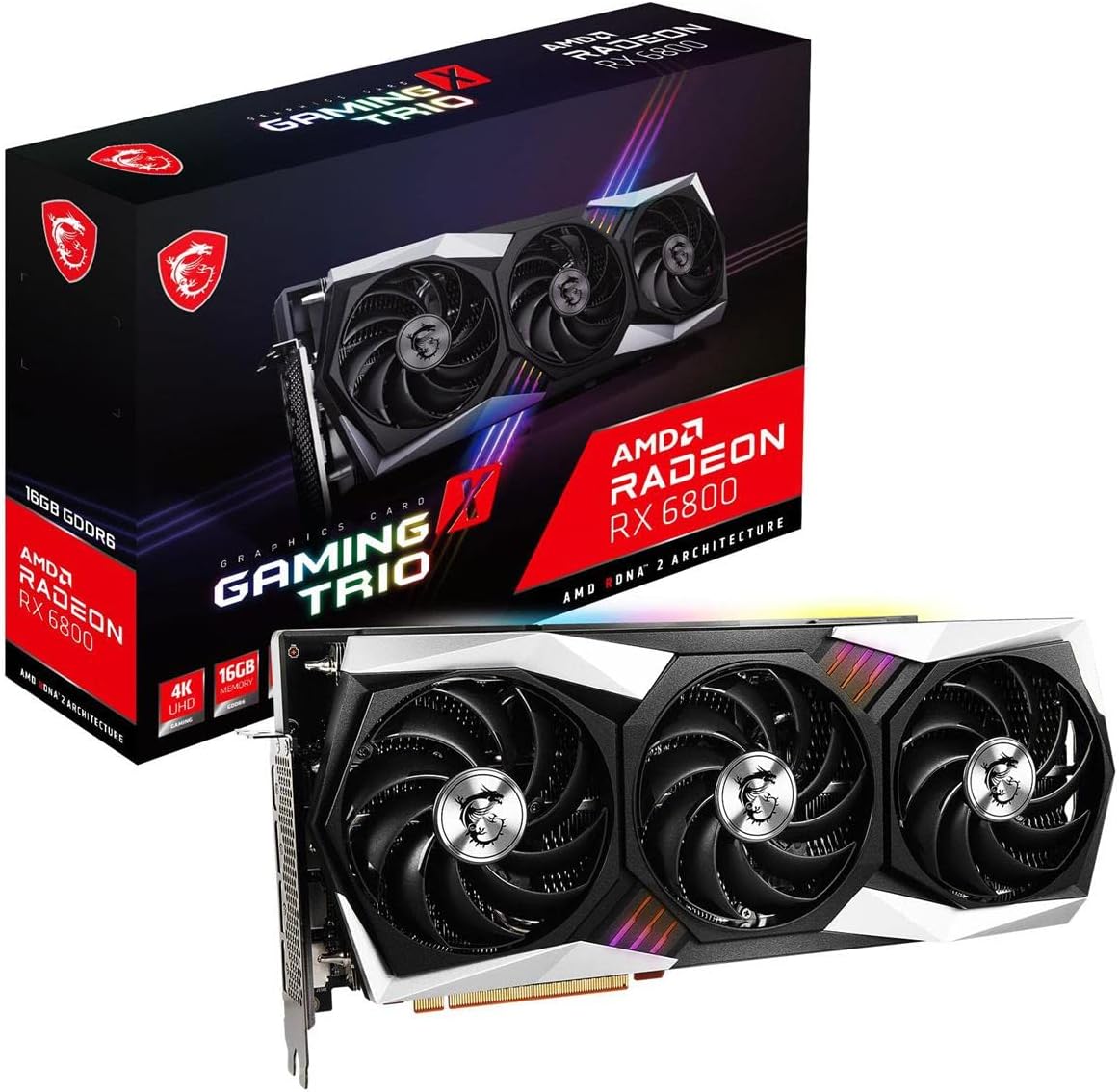 MSI Gaming Radeon RX 6800 16GB GDRR6 256-Bit HDMI/DP 2105 MHz RDNA 2 Architecture OC Graphics Card (RX 6800 Gaming X Trio 16G)