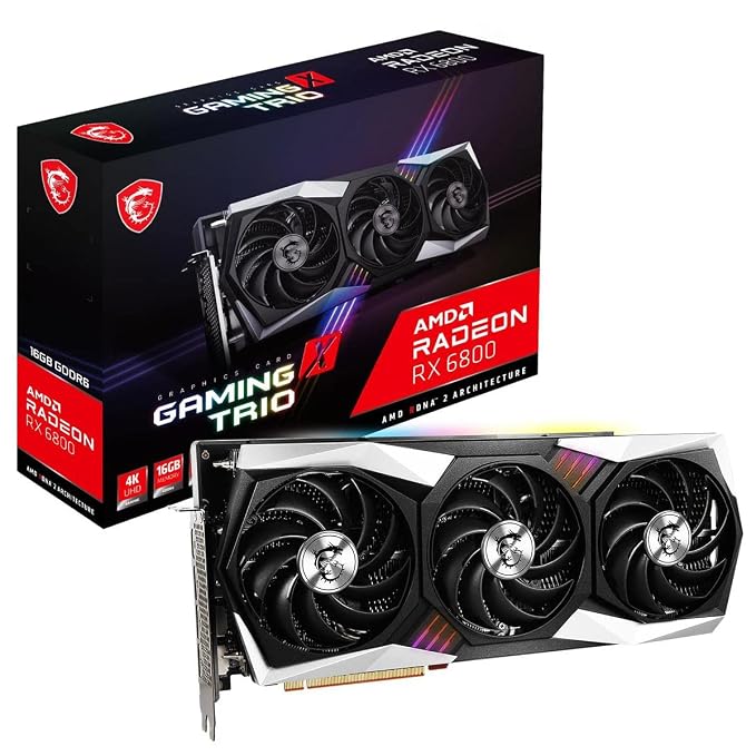 MSI Radeon RX 6800 Gaming X Trio 16G Graphic Card, Radeon RX 6800 GPU, 16 GB GDDR6 256-Bit Memory, 16 Gbps, PCIe 4, Up to 2155 MHz Core Clock, TORX Fan 4.0, Tri Frozr 2, PCIe x16