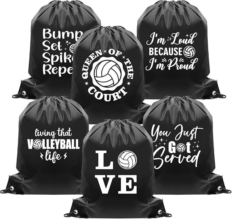 6 Pcs Volleyball Bags Volleyball Drawstring Goodies Bag for Gifts Gym Travel Sack Pack Sport Cinch Sack Gym Drawstring Backpack for Team