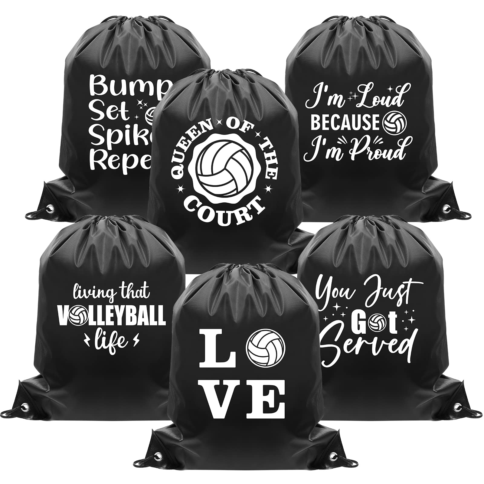 Weewooday 6 Pcs Volleyball Bags Volleyball Drawstring Goodies Bag for Gifts Gym Travel Sack Pack Sport Cinch Sack Gym Drawstring Backpack for Team