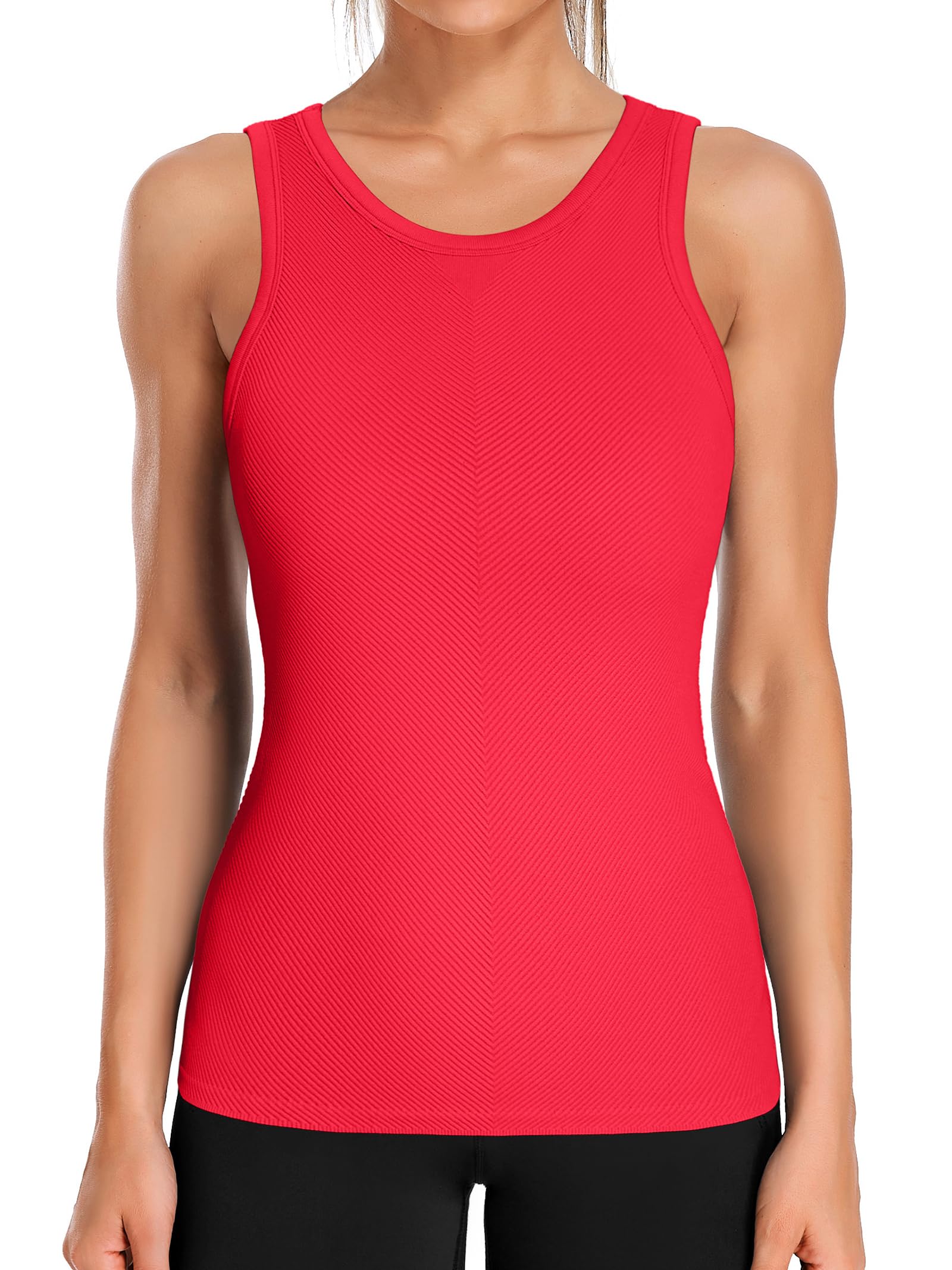 ATTRACO Ribflex Workout Tank Tops for Women Full Length Gym Athletic Top