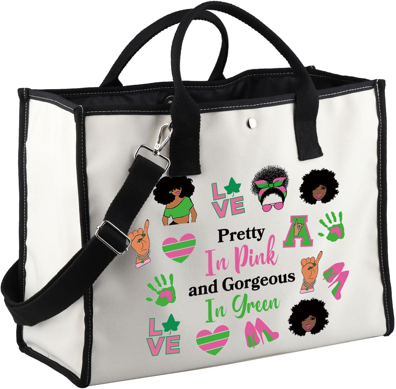 Zuo Bao Greek Sorority Canvas Tote Bag Pink and Green Gift Sisterhood Of Sorors Shoulder Bag 1908 Sorority Paraphernalia