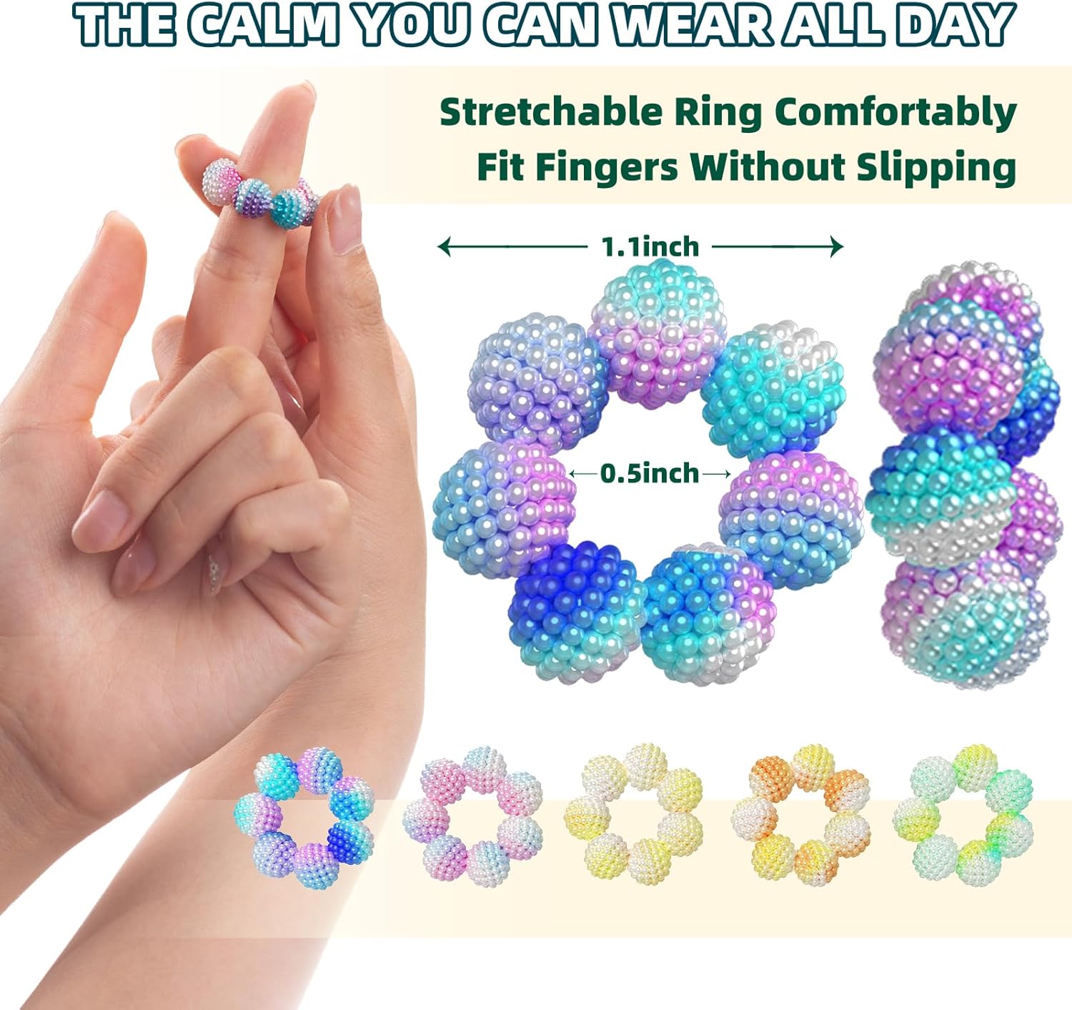Spiky Sensory Rings - 10 Pack Fidget Rings for Anxiety Relief, Finger Massager for Adults & Teens, Quiet Acupressure Ring for Classroom & Office (Rainbow)