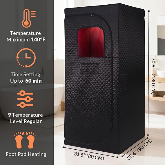 Dry Infrared Sauna, Saunas Box with Red Light Therapy for Relaxation, Detox and Muscle Relief, 9 Levels Home Saunas with Carbon Crystal Heating, Portable Sauna for Home, Bedroom, Living Room