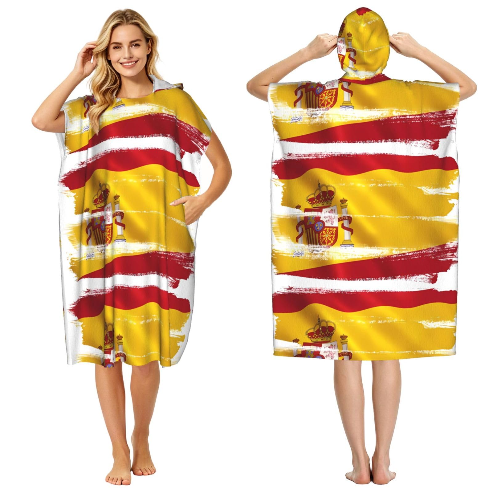 WSSYYBFSpain Flag Adult hooded beach towel Oversized with Hood for Absorbent Quick Dry