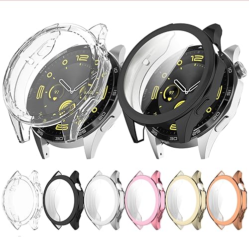 Paquete de 6 fundas de TPU suave con protector de pantalla compatible con Huawei Watch GT4 de 1.812 pulgadas (1.811 in), funda protectora para