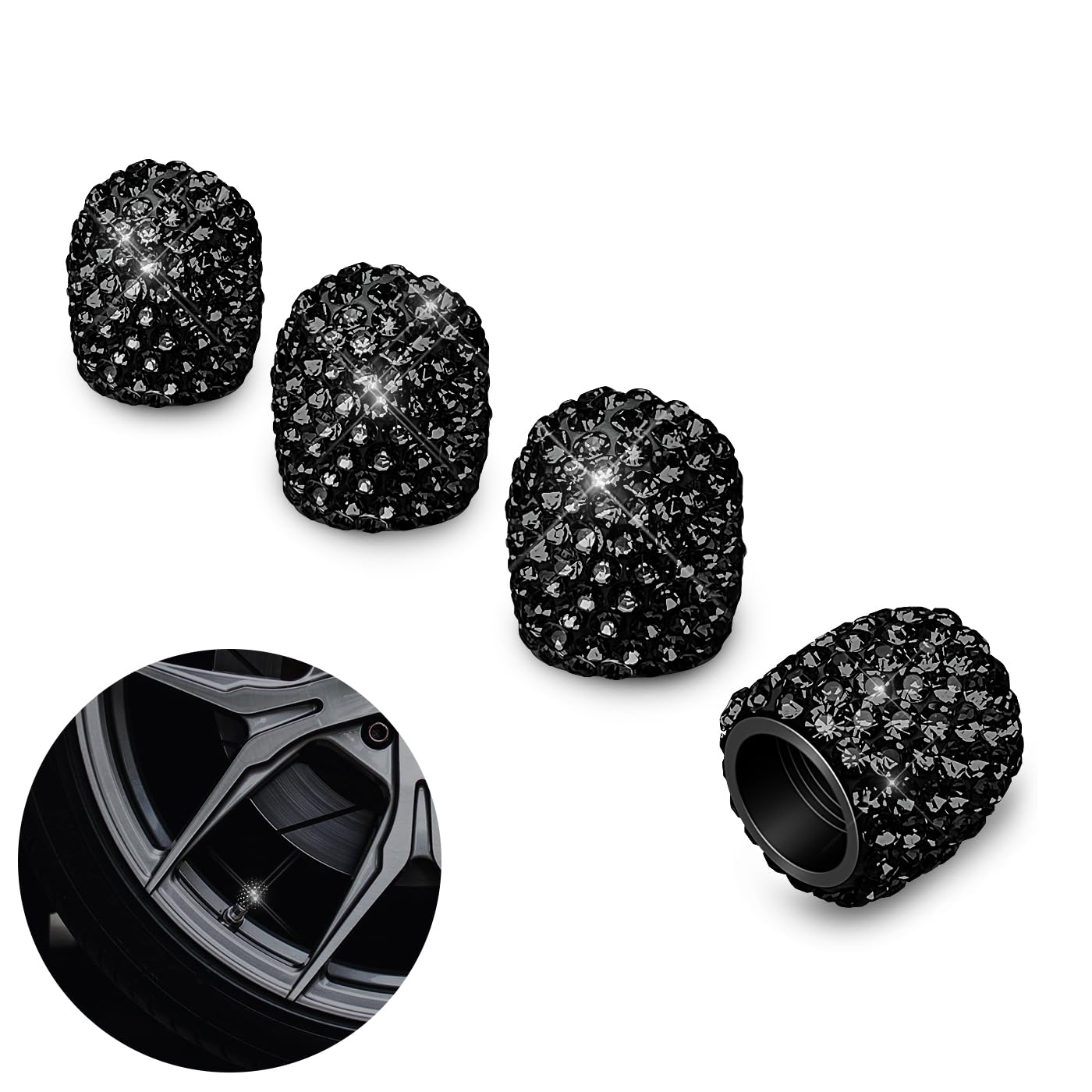 Mulixis Tire Caps 4 Pack Rhinestone Tire Valve Caps Cute Air Caps for Tires Diamond Bling Valve Stem Caps Bling Pink Car Accessories for Suvs, Bikes,