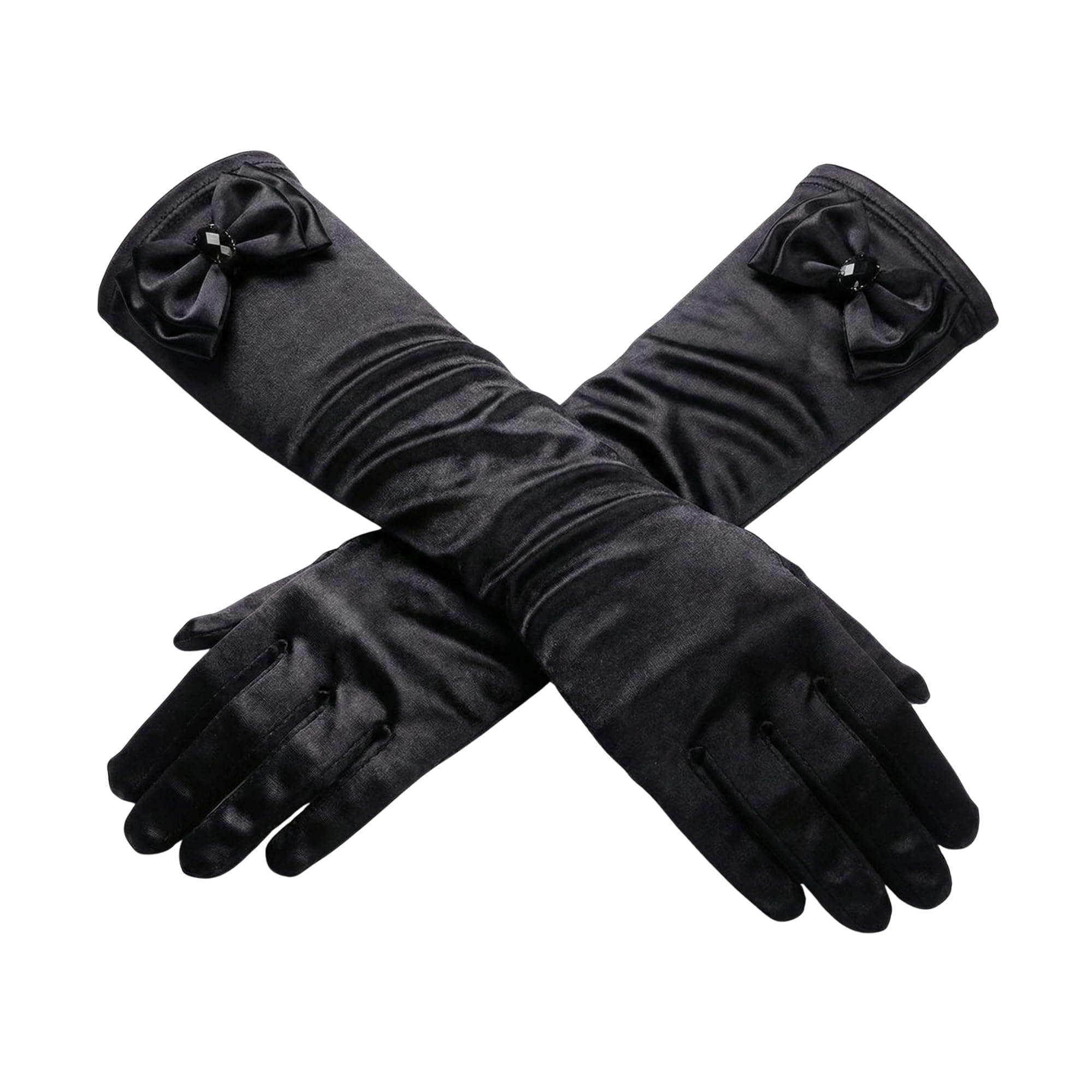 This Trendy Swan Girls Long Satin Gloves with Bowknot, Princess Dress Gloves for Wedding, Communion, Birthday, Party, Prom, Pageant (Black)