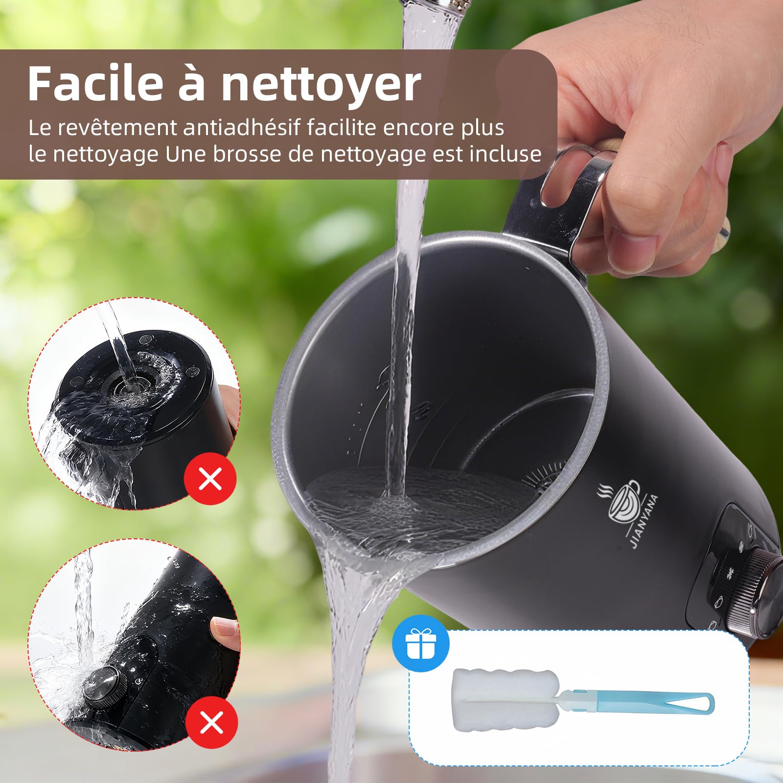 JIANYANA Mousseur à lait électrique 5 en 1,mousseur à lait automatique chaud froid chauffe-lait chocolat chaud,Grande capacité Inox à Nettoyage Facile,pour latte,cappuccinos,macchiato(noir)