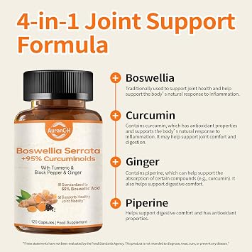 Turmeric Curcumin Supplement with Boswellia Serrata, Ginger Root, Turmeric Powder & Bioperine for Max Absorption – 95% Curcuminoids Turmeric Supplement – 120 Tumeric Boswellia Extract Capsules
