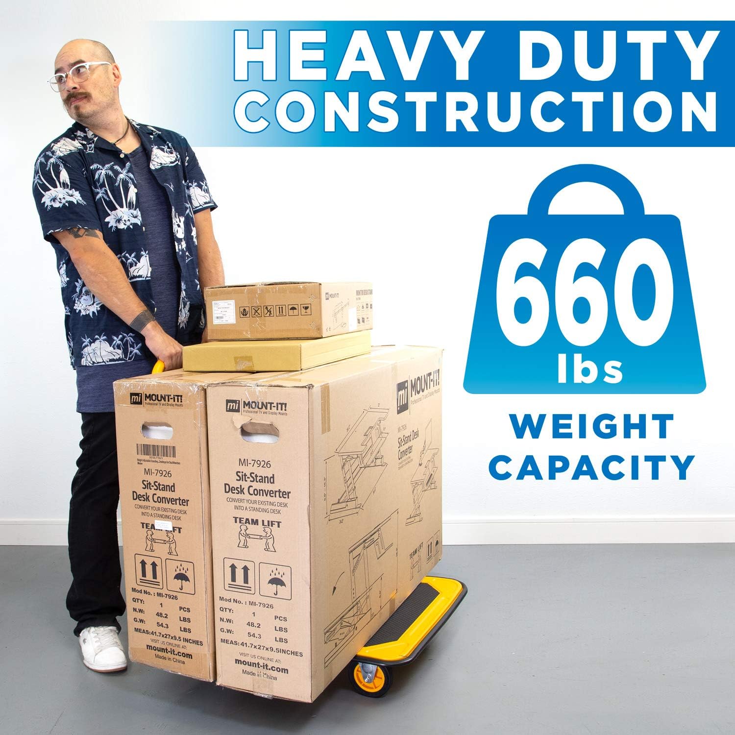 Flash Sale Buy 1 get 1 MOUNT-IT! Platform Truck [660lb Weight Capacity] Heavy Duty Foldable Flatbed with Swivel Wheels, Rolling Trolley Cart, Foldable, Flat, Push Cart Dolly (Yellow)