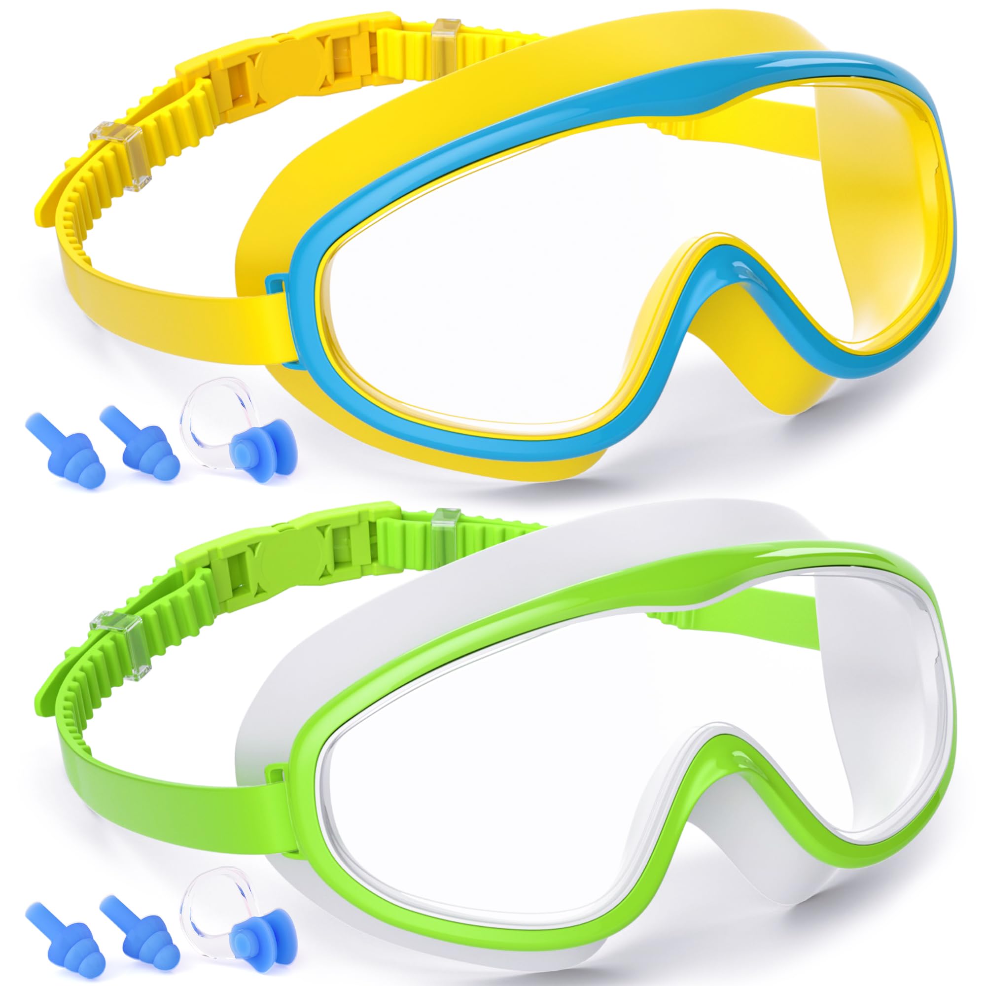 COOLOO 2-PACK Kids Swimming Goggles, Kids Swim Goggles Junior Children Girls Boys Early Teens Age 3-15, with Anti-Fog, Waterproof, Protection Lenses, Crystal Clear Wide Vision