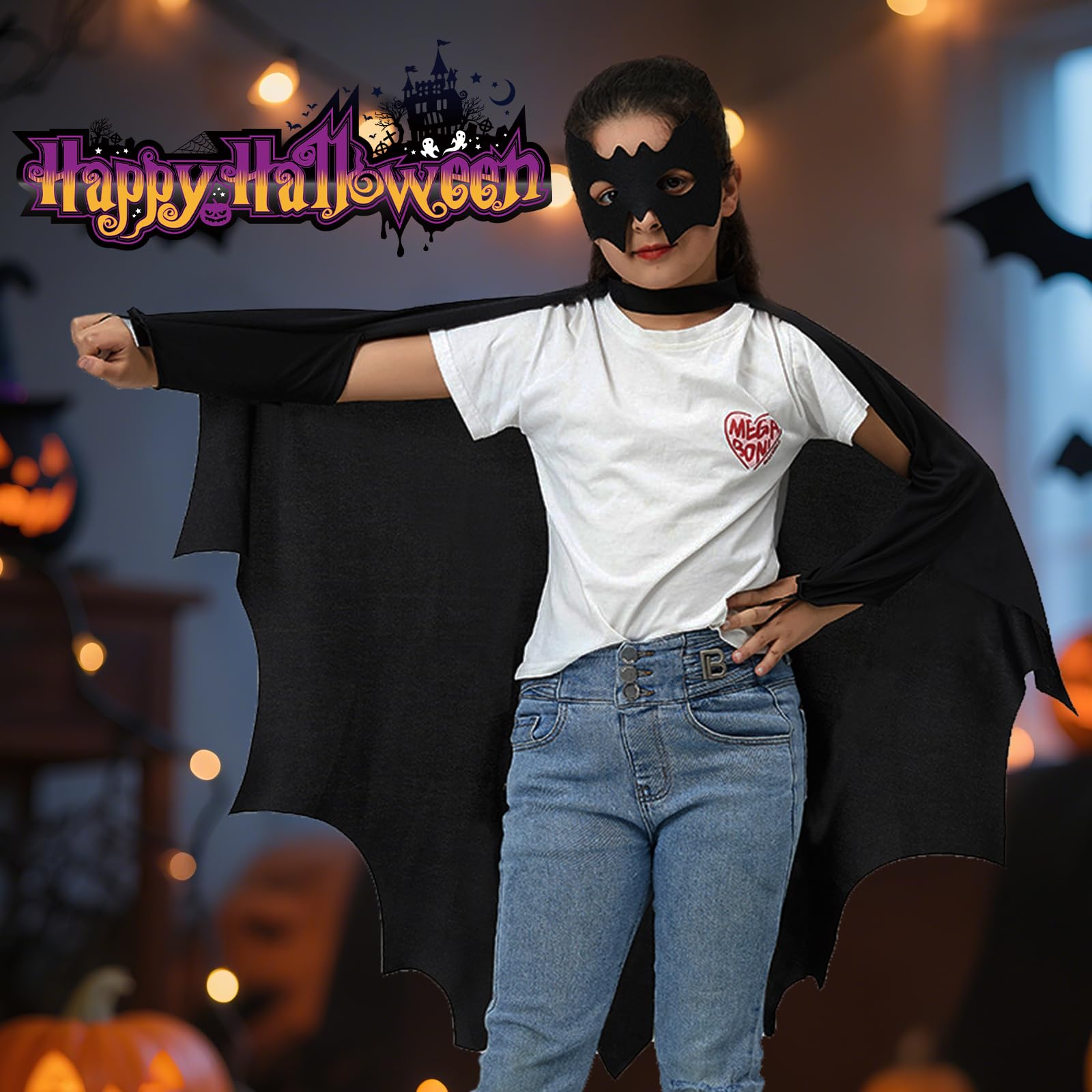 Kostium nietoperza dla dzieci, peleryna z nietoperzem, kostium na Halloween, dla wzrostu 130, 140, 150 cm, dla dziewcząt i chłopców, na Halloween, Cosplay, karnawał