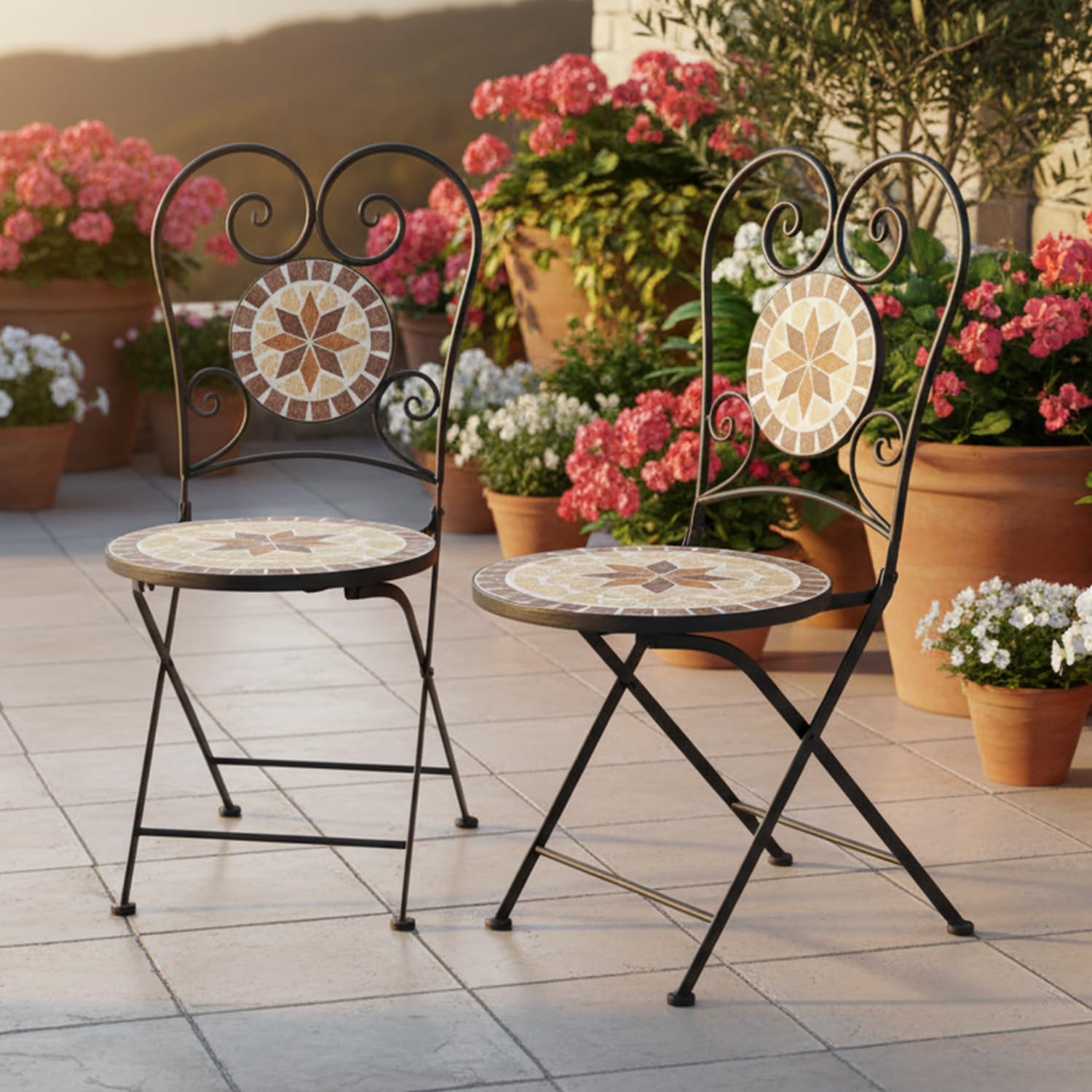 Chaise de Jardin Mosaic Pliante Balcon Ensemble Bistro Meubles de Jardin en métal