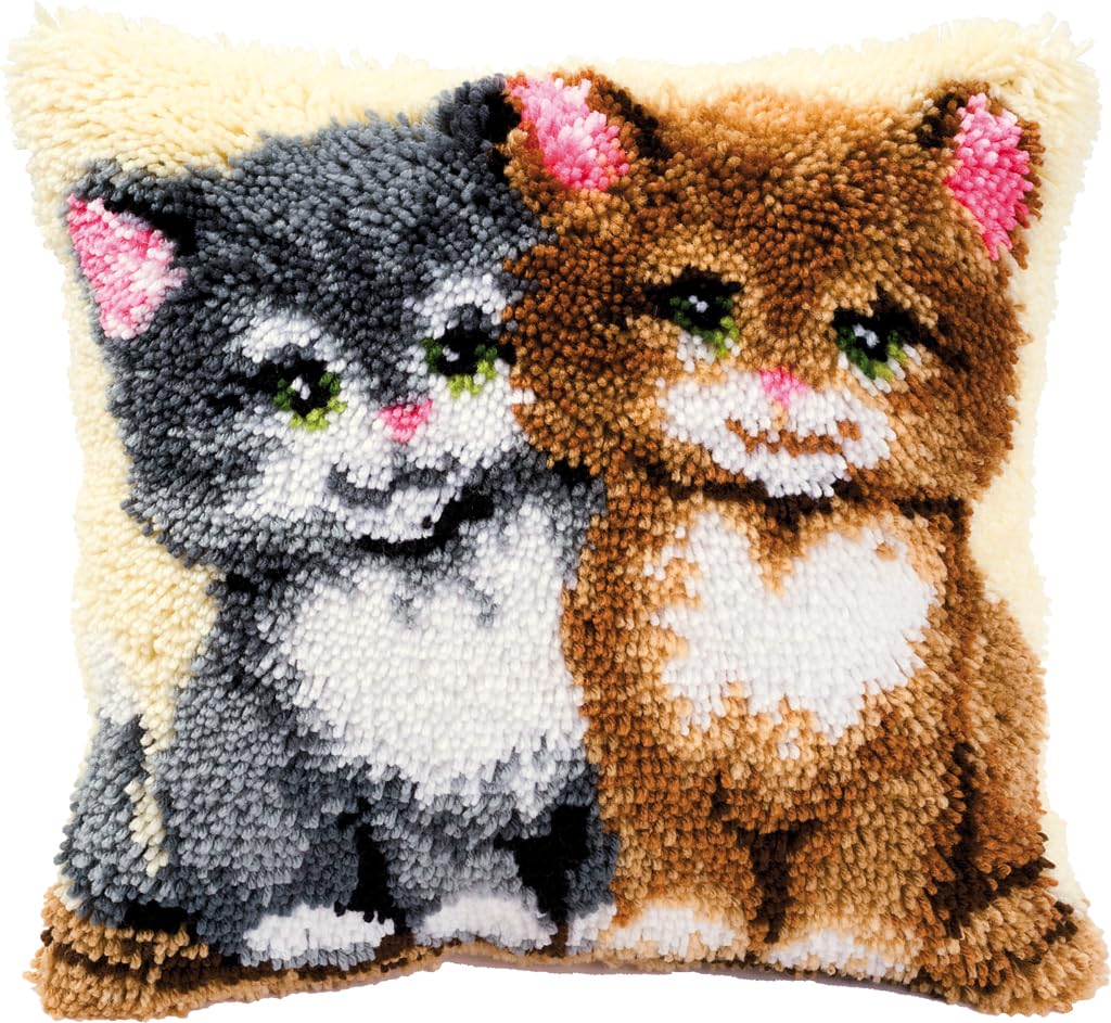 VERVACO Knüpfkissen Set Deko Kissenbezug Knüpfset für Anfänger Katzen Basteln Erwachsene Kreativ DIY Handarbeit Set Kissen zum Selber Knüpfe ca. 40 x 40 cm Latch Hook Kit Knüpfhaken Zubehör Kissen