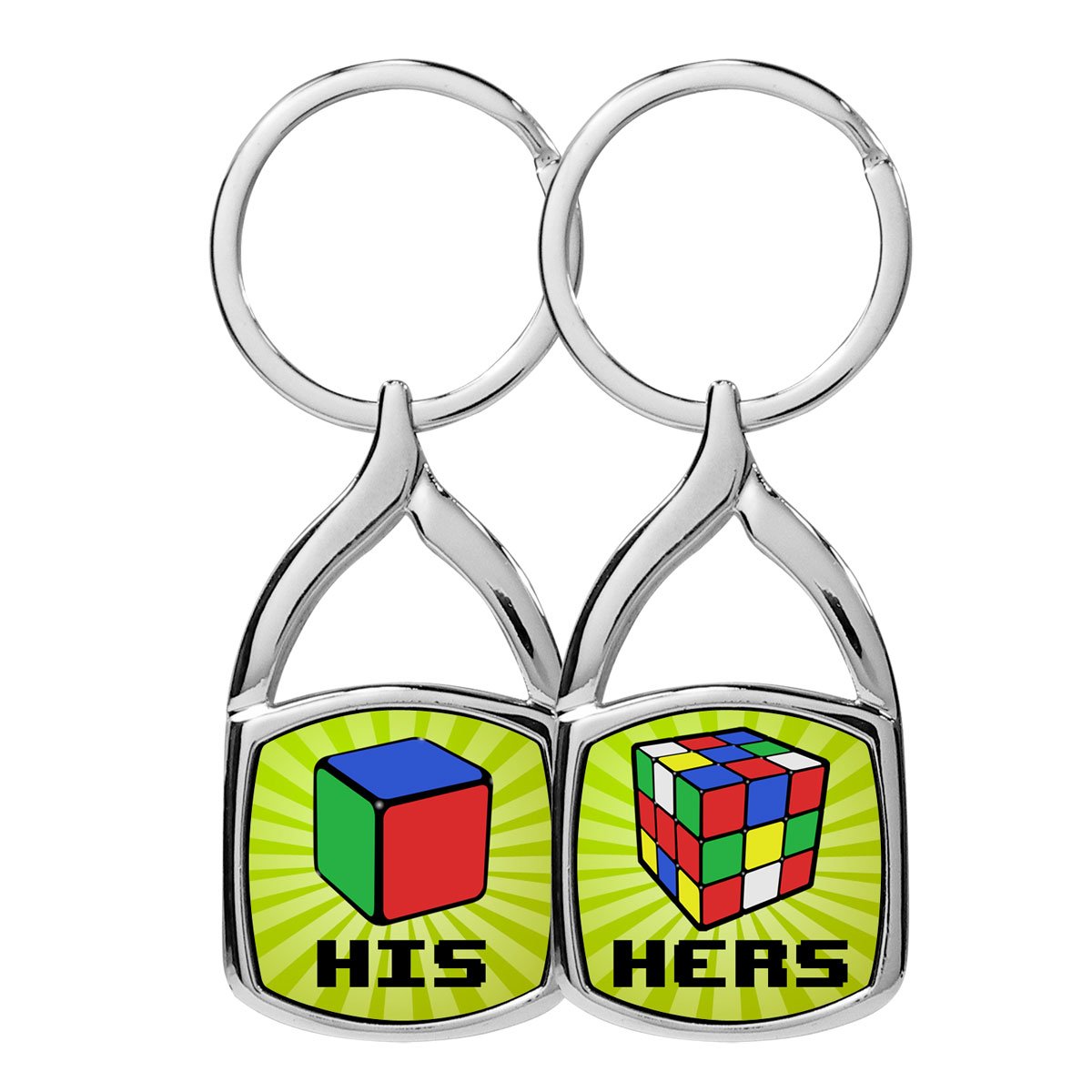 iPick ImageHis and Hers Cube Dual Chrome Flame Tip Key Chains