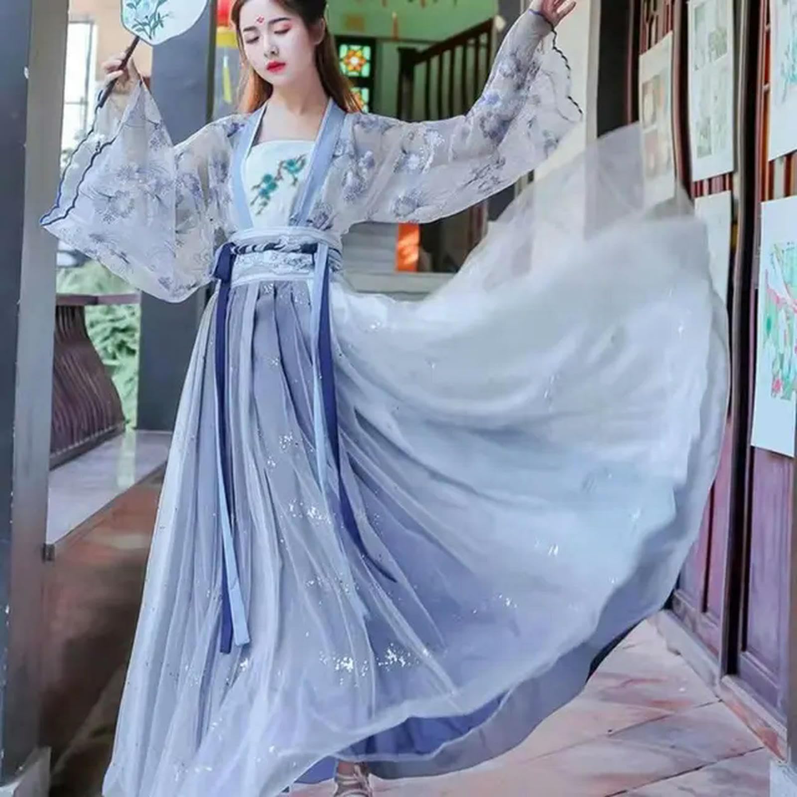 AJOHBM Traditional Women Flower Dress Ancient Chinese Costume Beautiful Dance Hanfu Originale Princess Tang Dynasty Robe