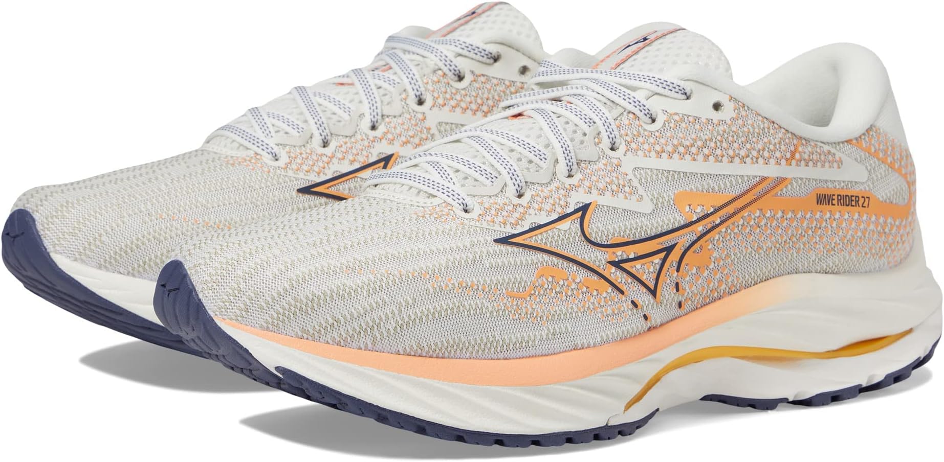 Mizuno Womens Wave Rider 27 Running Shoe, Snow White-Nightshadow Blue, 10 Regular