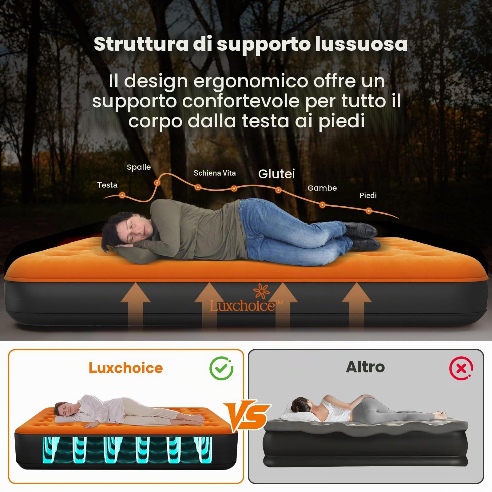 Luxchoice Materasso Gonfiabile con Pompa Portatile 3 Minuti Rapidi Gonfiaggio Letto Gonfiabile Singolo Matrimoniale per gli Ospiti che Pernottano Camping Viagg