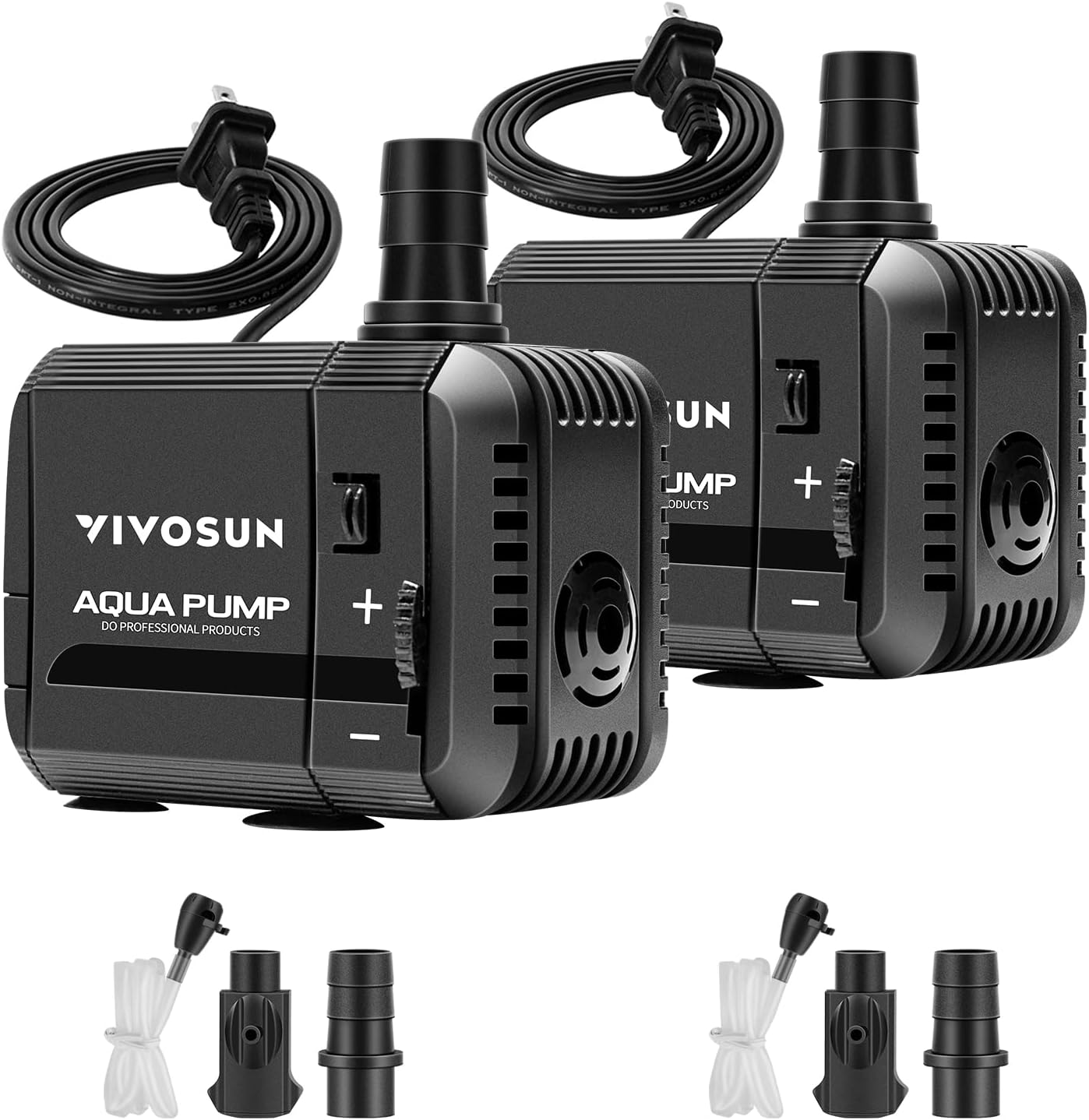 VIVOSUN 2-pack 210GPH Submersible Pump(800L/H, 8W), Ultra Quiet Water Pump with 3.3ft High Lift, Fountain Pump with 5ft Power Cord, 2 Nozzles for Fish Tank, Pond, Aquarium, Statuary, Hydroponics