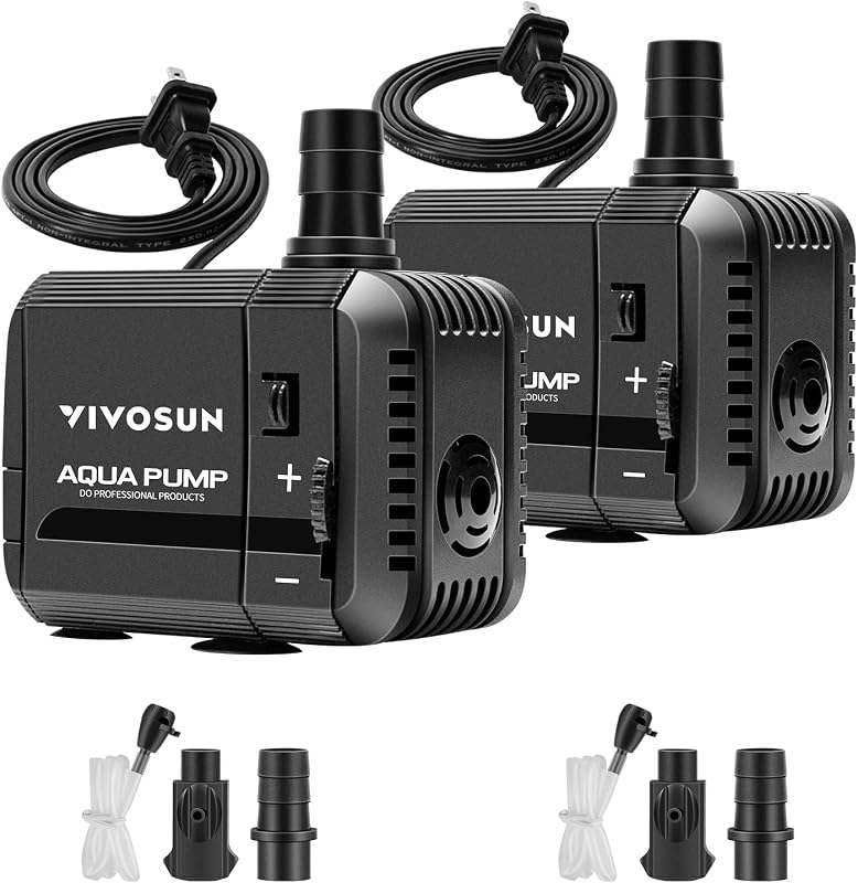 Bomba submersível para aquário VIVOSUN 800 L/h com vazão regulável e ventosas, preta, pacote com 2